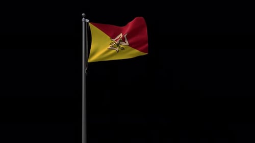 Waving Flag of Sicily Loop on Black Background