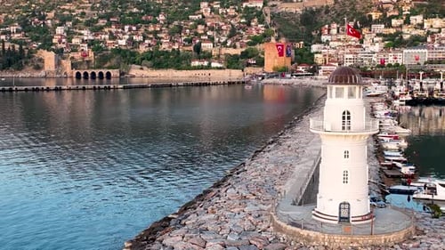 Leuchtturm in Sunrıse Moment Luftbild Türkei Alanya 4 K
