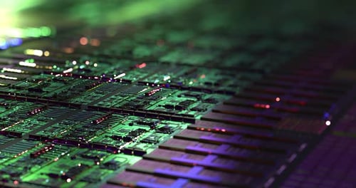 Computer CPU chip on silicon wafer