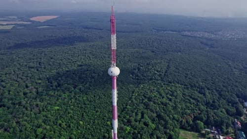 Aerial View of Telecom Antennas Telecommunications Towers