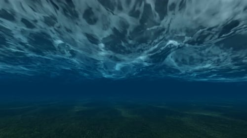 Dynamic Underwater View Looking Up at Wavy Ocean Surface