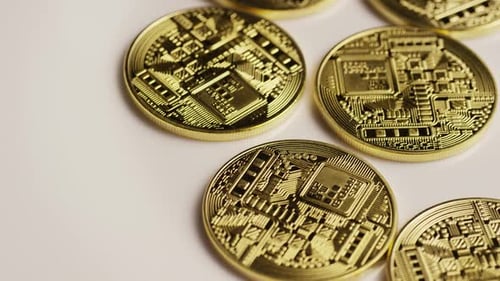 Rotating shot of Bitcoins