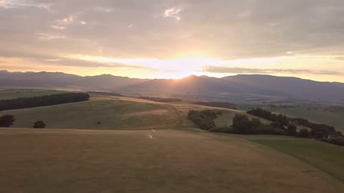 Golden Hour Over Rolling Hills Countryside