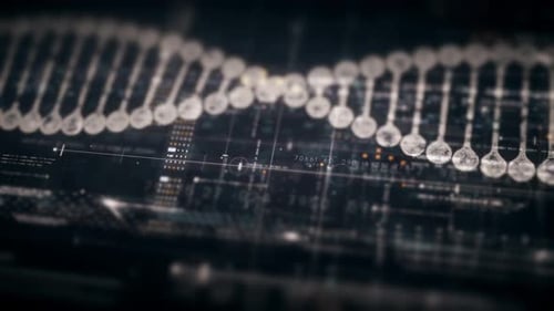 Futuristic Digital Display with DNA Helix and Scientific Data Interface