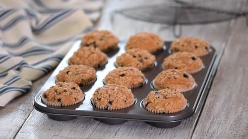 Fresh Blueberry Muffins in a Baking Tin