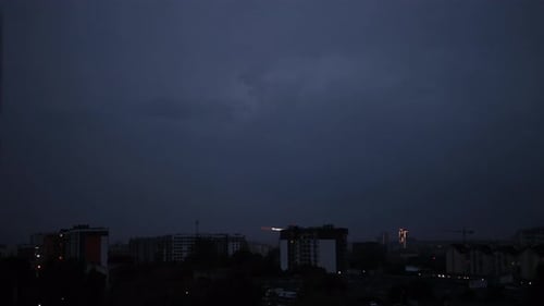 Thunderstorms Lightning Over City