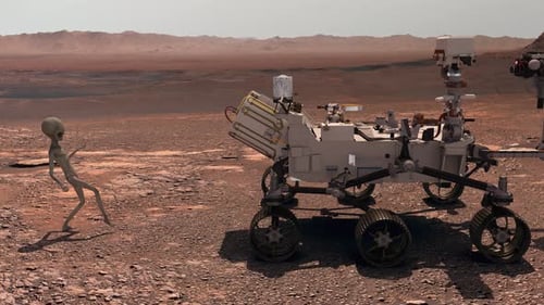 Animated Alien Encounters Mars Rover on Red Planet