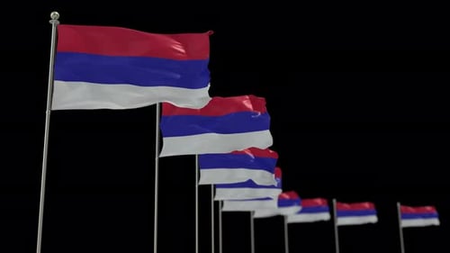 Animated Red Blue White Striped Flags Waving in a Row