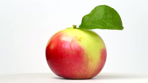 Red and Yellow Apple Rotating on White Surface