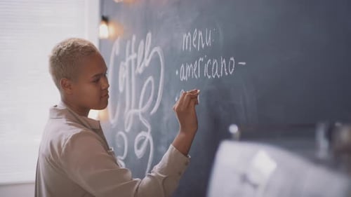 Writing Coffee Menu On Blackboard