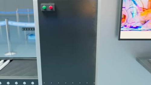 Instruction animation of how Airport Security luggage scanner works. Xray. 4k HD