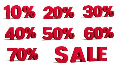 Bouncing 3D Red Sale and Discount Percentage Text