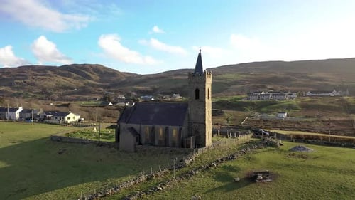 Aerial View of the Church of Ireland in Glencolumbkille Republic of Ireland