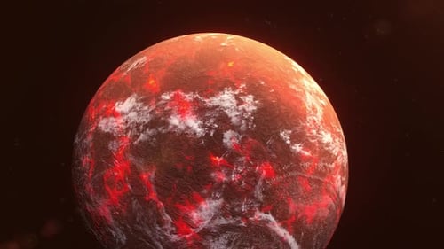 Animated Volcanic Planet Spinning in Cosmic Space