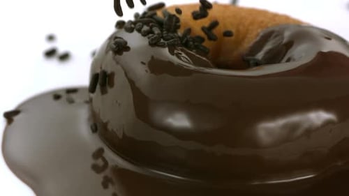 Chocolate Sprinkles Fall on a Ring Donut