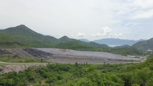 Aerial View of a Solid Waste Landfill. City Waste Treatment Location. Environmental Pollution. Toxic
