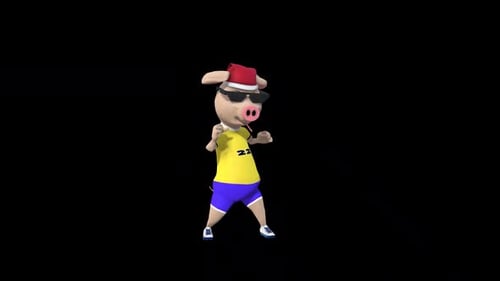 Funny Christmas Pig Character Dancing Loop Animation