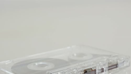 Transparent Cassette Tape Close Up Dolly Shot