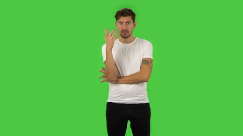 Confident Guy Is Focused Thinking About Something, No Idea. Green Screen