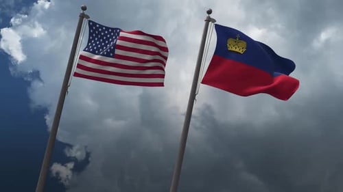 Acenando bandeiras dos Estados Unidos e do Liechtenstein 2K