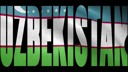 Uzbekistan Country Name Text with Waving Flag Animation