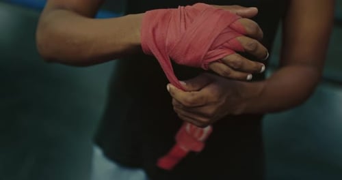Wrist Wrap Before Fighting in Sport Club Closeup View of African Man Hands Prores