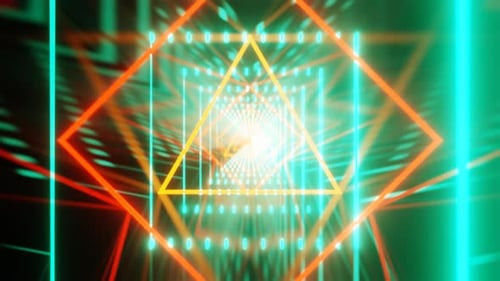 Advanced Triangular Square Shaped Neon Red Green Technology Portal