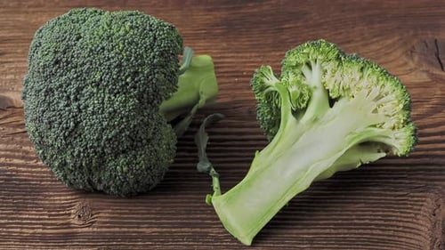 Fresh Broccoli Close-up on Rustic Wooden Table