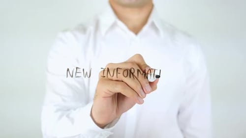 Hand Writes "New Information" Message on Transparent Surface