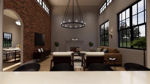 Modern Living Room Fireplace Walkthrough Camera Animation