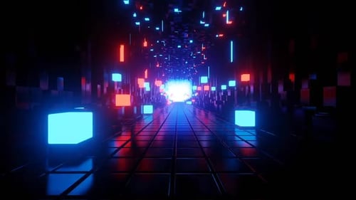 Abstrakte Neontunnel springende Würfel