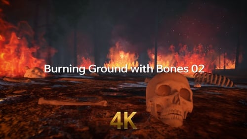 Apocalyptic Fiery Landscape with Skulls and Bones