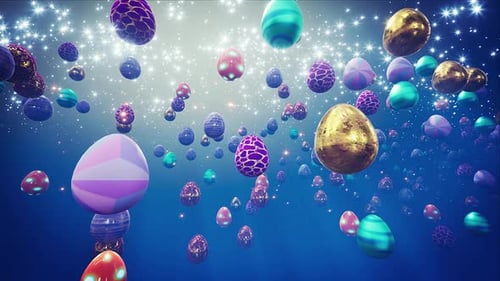Colorful Decorative Easter Eggs Floating in Sparkling Background