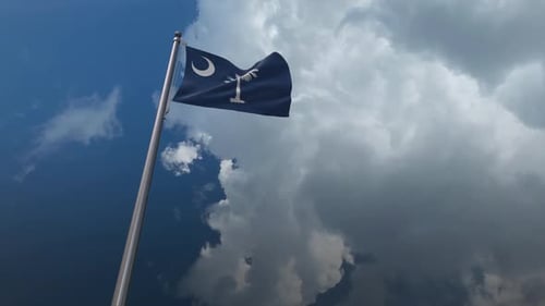 South Carolina State Flag Waving on Flagpole Against Cloudy Sky