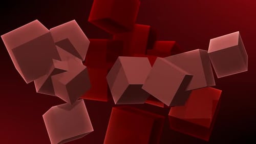 Fluid animation loop background of a red color rotating cube group