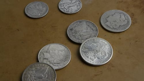 Vintage Silver Coins Displayed Close-up
