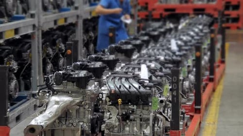 Few of Engines of Automobile in Workshop of Car Factory, Modern Automobile Production