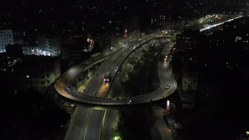 Aerial View of highway in the night Khilgaon, Dhaka, Dhaka, Bangladesh.