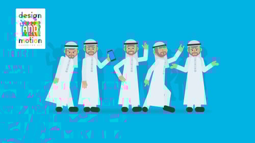 Animated Arabic Man Character with Flat Design Walking and Action Loops