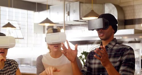 Enthusiastic Team Experiences Virtual Reality Technology Together