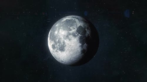 Realistic Full Moon Rotating in Dark Starry Space Loop