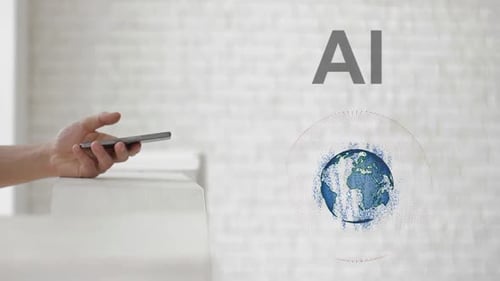 Holographic Globe and AI Text Reveal from Smartphone