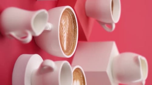Vertical video: set of coffee in white cups