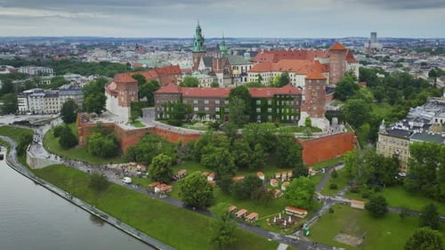 Aerial View of Wawel Royal Castle and Surrounding Area Vistula River