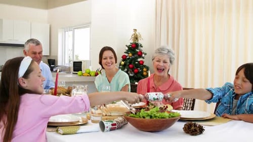Happy Family Celebrating Christmas Holiday at Home