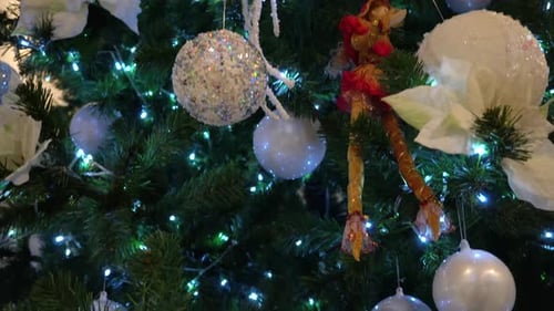 Decorated Christmas Tree with Ornaments and Lights