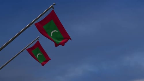 Maldives National Flag Waving in Realistic Sky