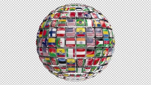Animated Globe of Country Flags Spinning in 3D