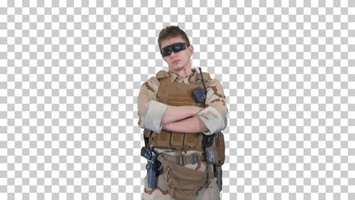 US marine ranger with folded arms, Alpha Channel