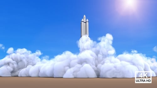 3D Space Rocket Launch Animation with Billowing Smoke